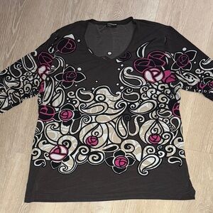 SAMOON Black and Pink Artistic Long Sleeve Tee